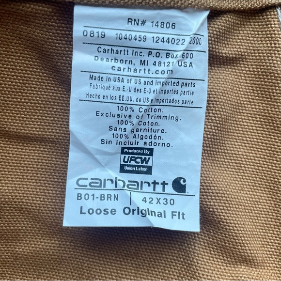NWOT Carhartt Carpenter Pants B01 BRN Loose Original Fit Duck Double Knee 42x30 - Picture 12 of 12